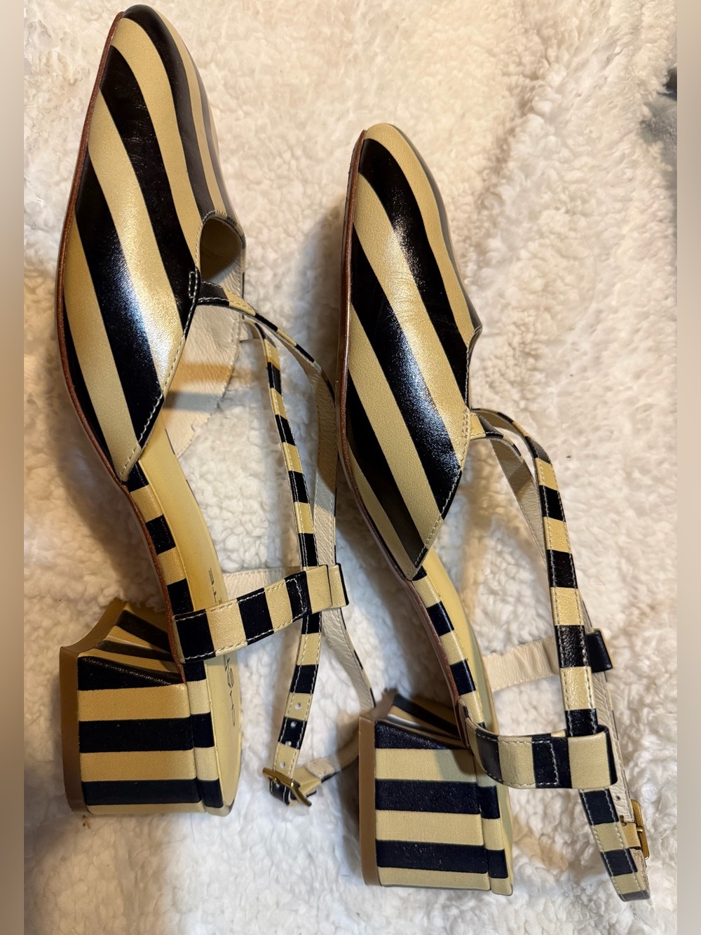 Charlotte Stone Yellow and Black Striped Crisscross Block Heel Pump - Picture 7 of 16
